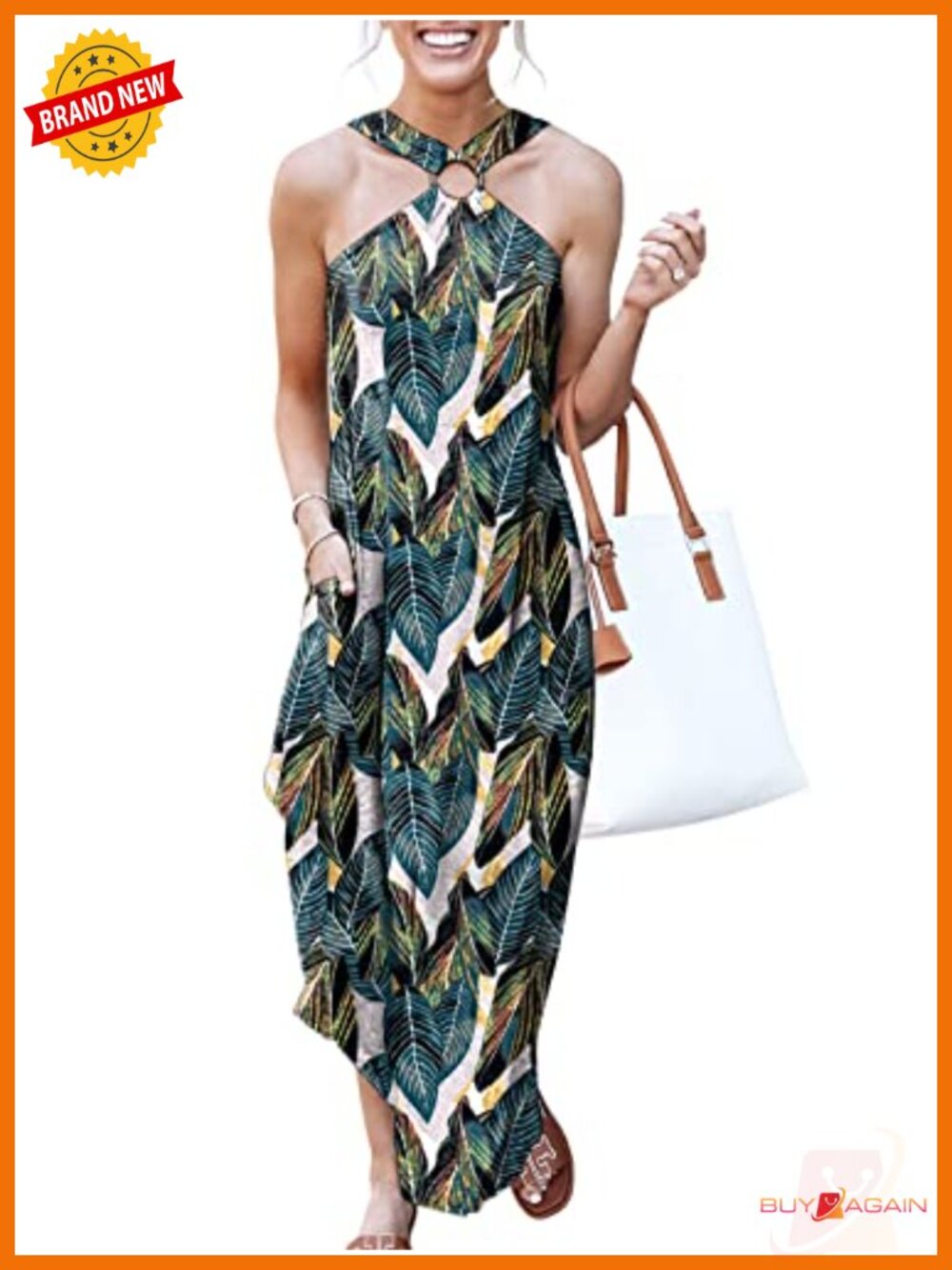 Women's Summer Maxi Dress Halter Neck Sleeveless Loose Flowy Slit Racerback